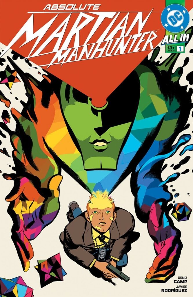 Capa de Absolute Martian Manhunter #1, com o Caçador de Marte em cores psicodélicas
