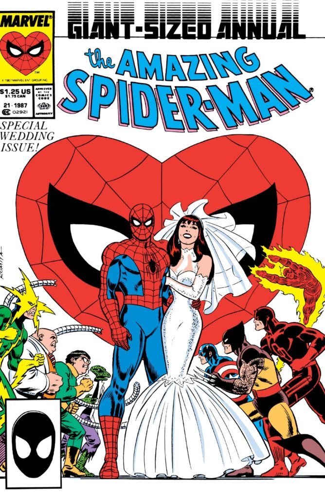 Capa de The Amazing Spider-Man Annual nº 21 (1987), o casamento de Peter Parker e Mary Jane