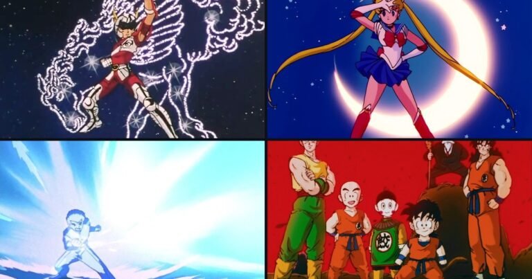 Seiya de Cavaleiros do Zodíaco, Sailor Moon, Yusuke de Yu Yu Hakusho e os guerreiros da abertura de Dragon Ball Z