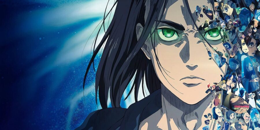 Eren Yeager de olhos verdes, na arte oficial da Final Season de Attack on Titan