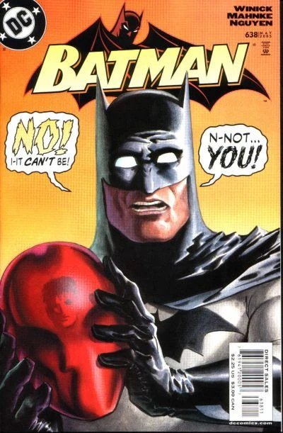 Capa de Batman #638 (2005), da saga "Sob o Capuz", com o capacete do Capuz Vermelho