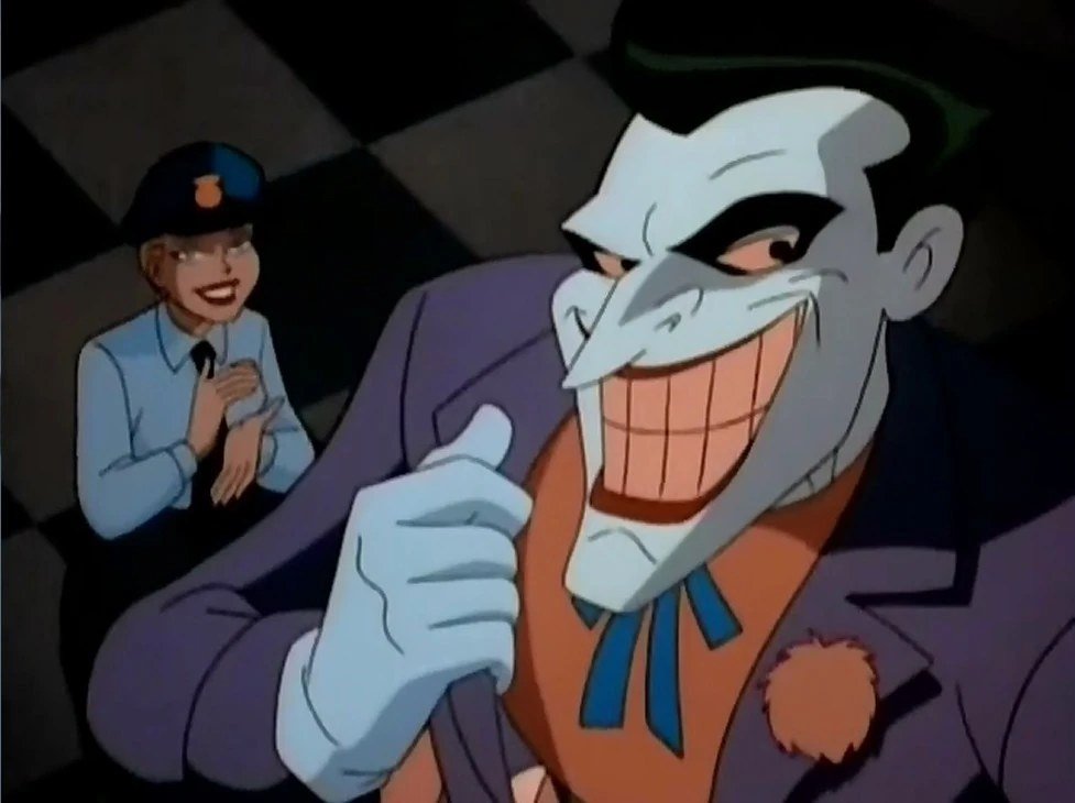 O Coringa em cena de "O Favor do Coringa", episódio de Batman: A Série Animada em que a Arlequina estreou