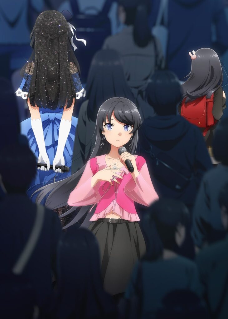 Segundo key visual oficial do filme, com Miori Mitō ao microfone em meio à multidão