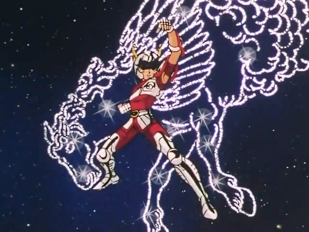 Seiya vestindo a armadura de Pégaso em Os Cavaleiros do Zodíaco (1986)