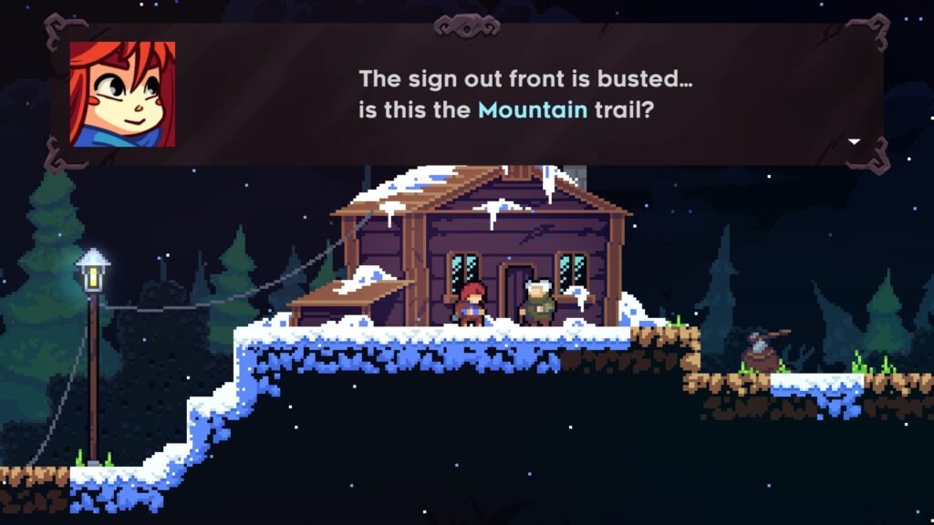 Madeline no começo da subida da montanha em Celeste (captura oficial da Steam)