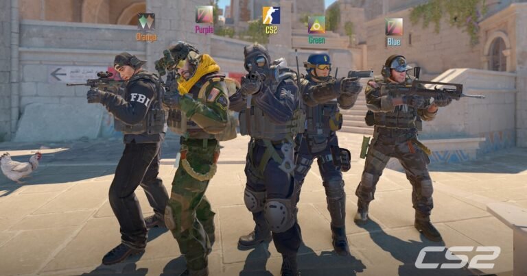 Equipe de contraterroristas posa armada no mapa de Counter-Strike 2
