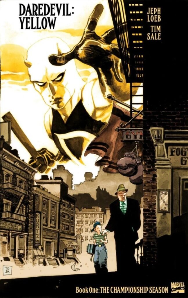 Capa de Daredevil: Yellow nº 1 (2001), de Jeph Loeb e Tim Sale, com o uniforme amarelo