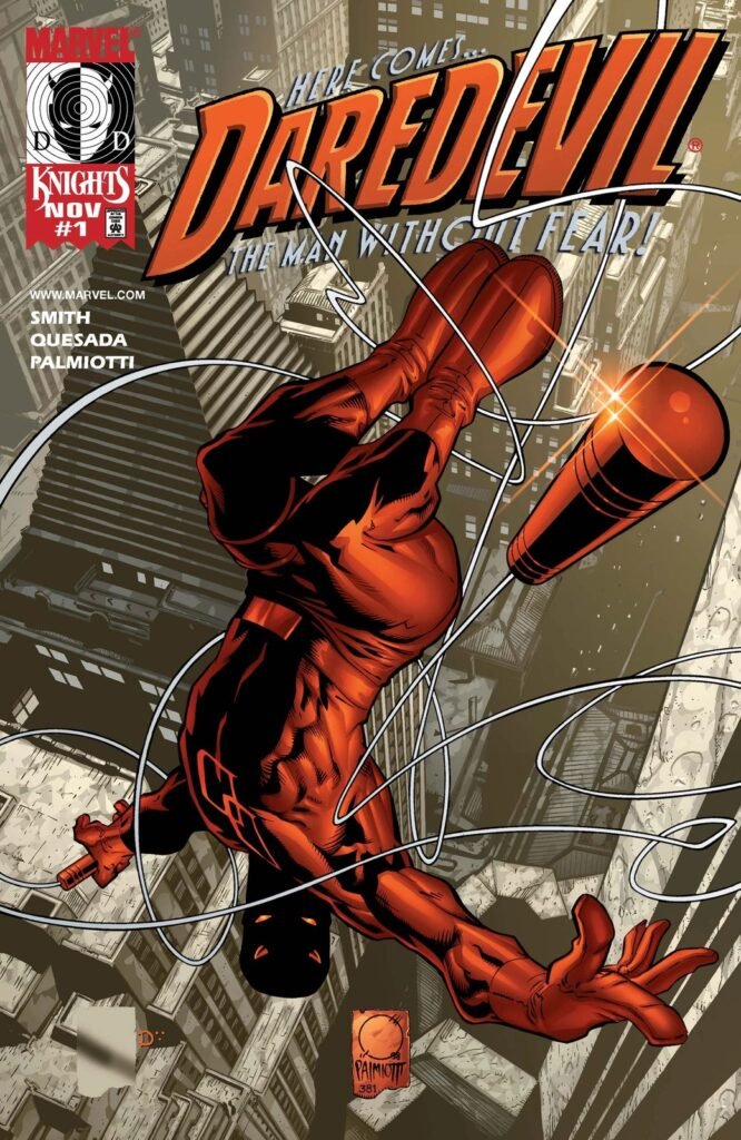Capa de Daredevil vol. 2 nº 1 (1998), início de Diabo da Guarda, de Kevin Smith e Joe Quesada