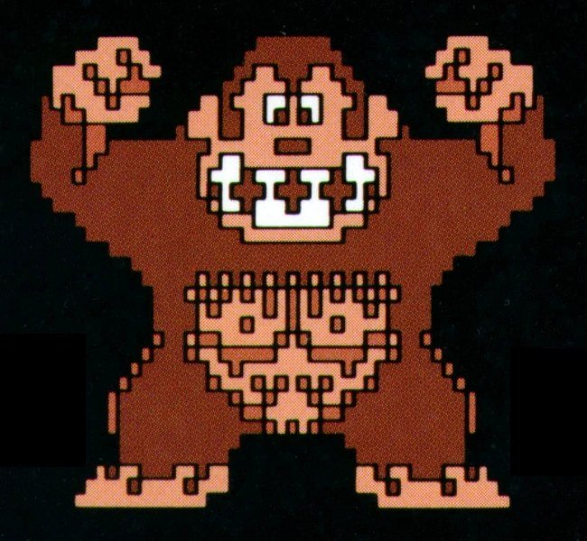 Donkey Kong em pixel art, como no fliperama original de 1981