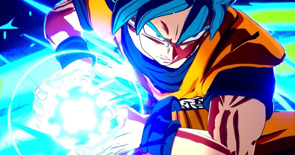 Goku Super Saiyajin Blue dispara um Kamehameha em Dragon Ball: Sparking! Zero