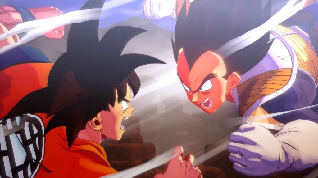 Goku e Vegeta trocam golpes em Dragon Ball Z: Kakarot