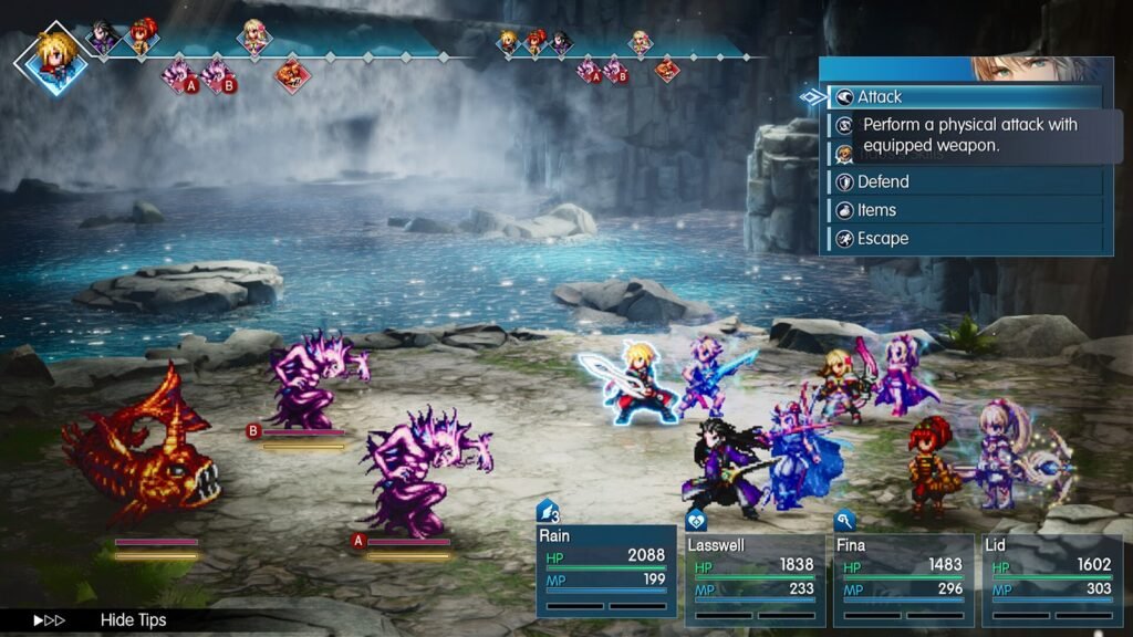 Batalha por turnos com o visual HD-2D de Final Fantasy Resonance