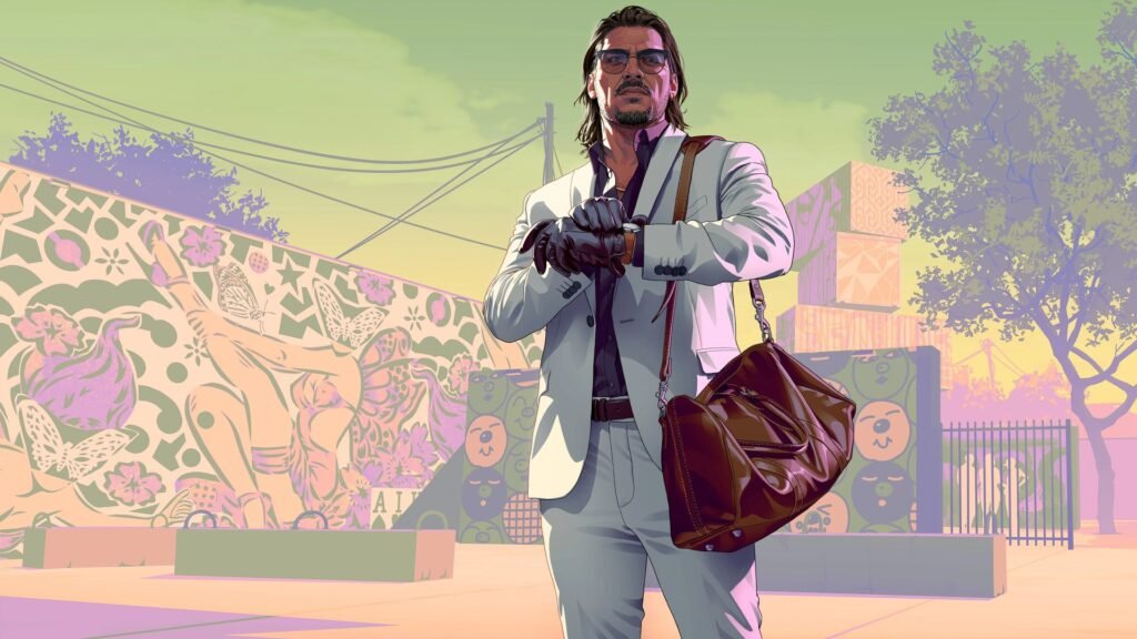 Arte oficial de GTA 6: Raul Bautista com uma bolsa na mão