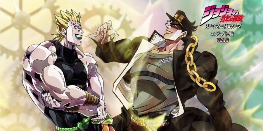 DIO e Jotaro Kujo frente a frente em arte oficial de JoJo's Bizarre Adventure: Stardust Crusaders