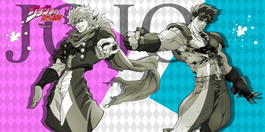 Dio Brando e Jonathan Joestar em arte oficial de Phantom Blood, a Parte 1 de JoJo