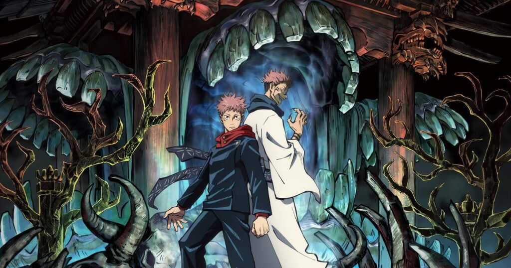 Yuji Itadori, Megumi, Nobara e Gojo na arte oficial da primeira temporada de Jujutsu Kaisen