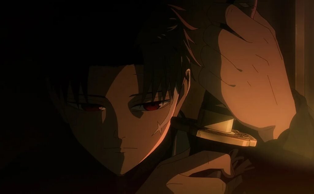 Chihiro Rokuhira, com cicatriz na face e olhos vermelhos, segura a katana em close na arte oficial do anime Kagurabachi