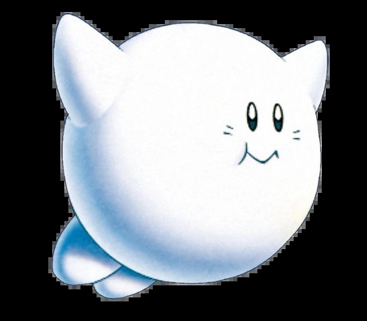 Arte de Kirby branco, como na divulgação ocidental de Kirby's Dream Land (1992)
