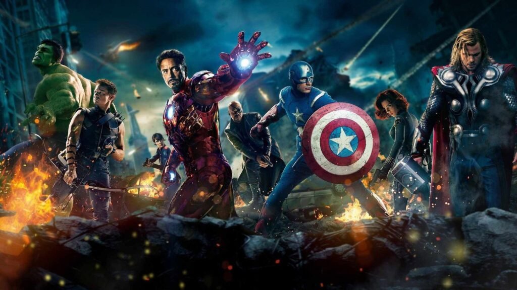 Hulk, Gavião Arqueiro, Homem de Ferro, Capitão América, Viúva Negra e Thor em Os Vingadores (2012)