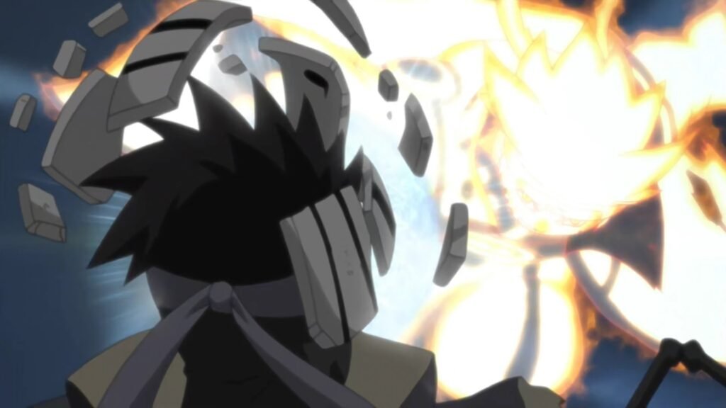Naruto acerta Tobi e quebra sua máscara na Quarta Guerra Ninja, em Naruto Shippuden