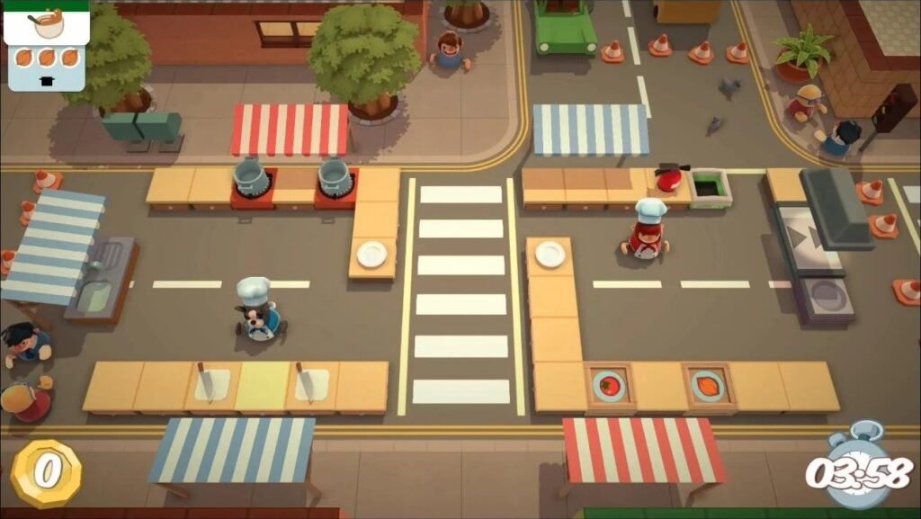 A cozinha da fase 1-2 de Overcooked!