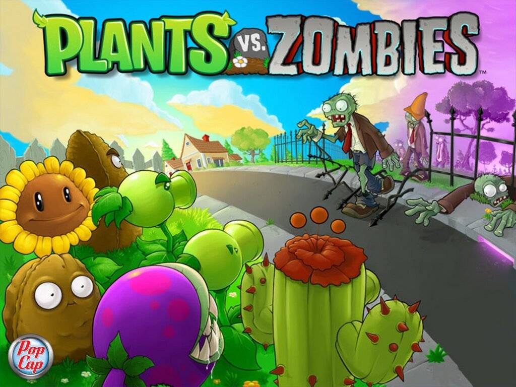 Arte de Plants vs. Zombies com girassol, ervilha e zumbi (imagem oficial da Steam)