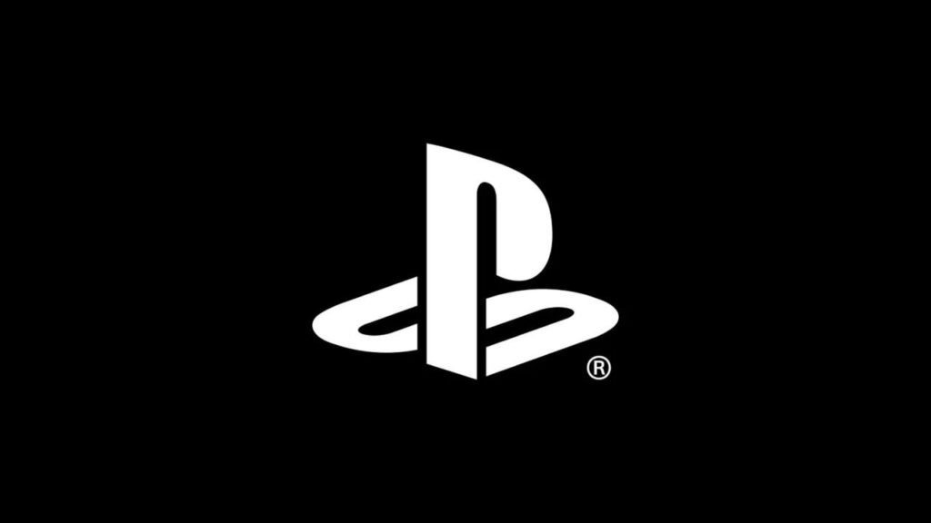 O logotipo da PlayStation em branco sobre fundo preto, imagem oficial do anúncio do fim da produção de discos em 2028 no PlayStation.Blog