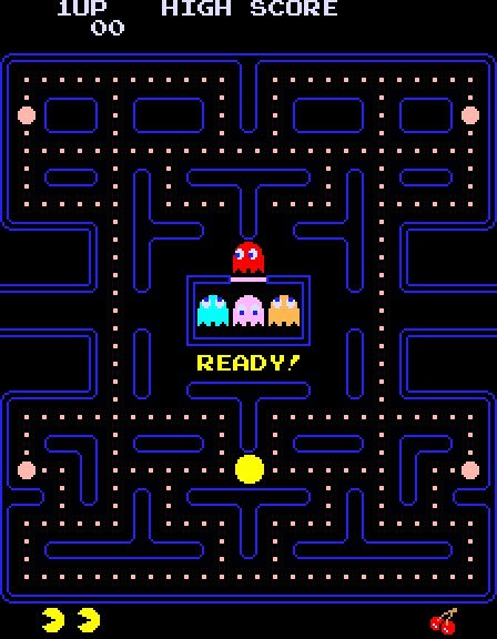 Tela do fliperama japonês Puck Man (1980), o nome original de Pac-Man