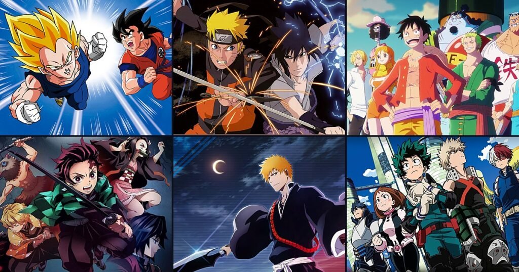 Vegeta e Goku, Naruto e Sasuke, Luffy e o bando, Tanjiro e amigos, Ichigo e a turma de My Hero Academia