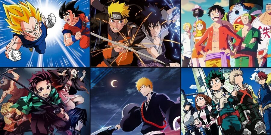 Vegeta e Goku, Naruto e Sasuke, Luffy e o bando, Tanjiro e amigos, Ichigo e a turma de My Hero Academia