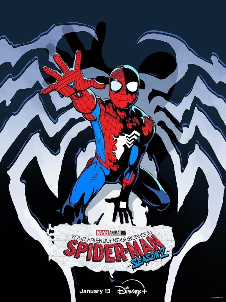 Pôster da 2ª temporada de Seu Amigão da Vizinhança: Homem-Aranha, com o herói e o simbionte negro