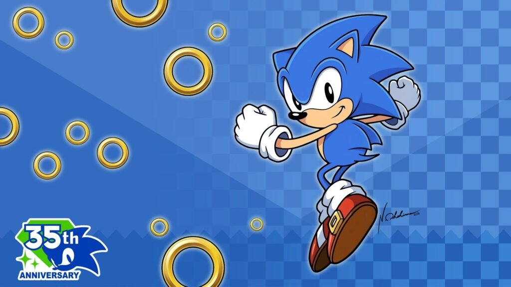 Arte clássica de Sonic correndo, no estilo dos anos 1990