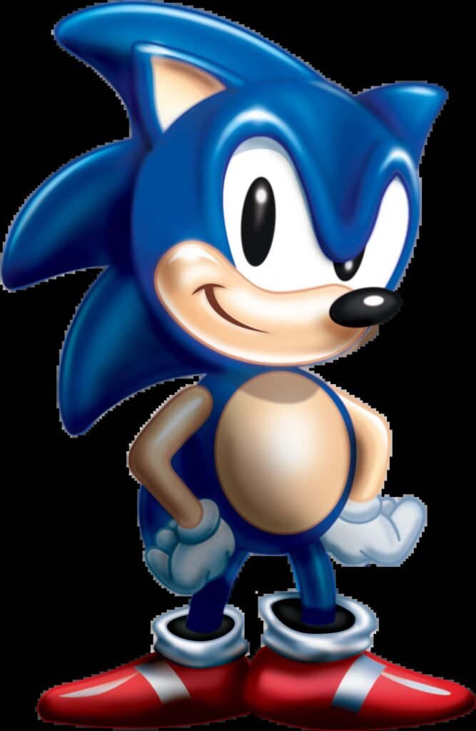 Arte clássica de Sonic de corpo inteiro, com os tênis vermelhos de fivela