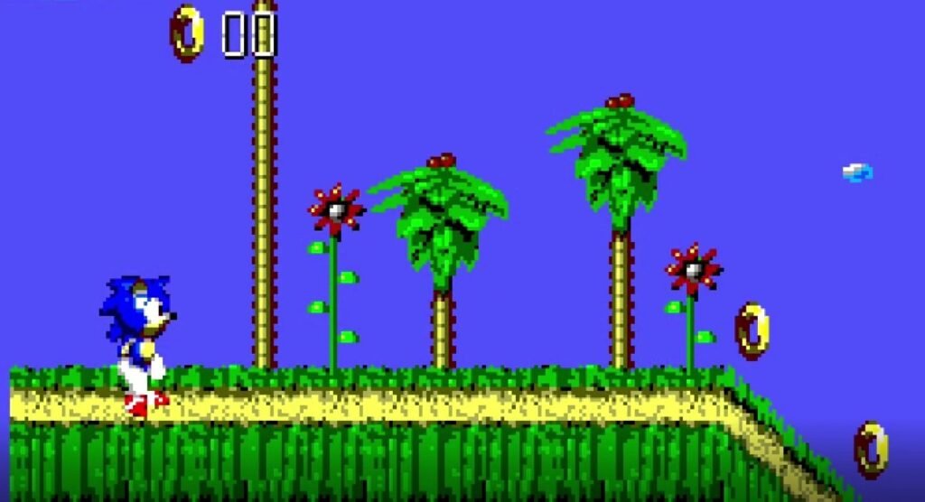 Sonic em Sonic Blast na versão de Master System lançada só no Brasil pela Tec Toy