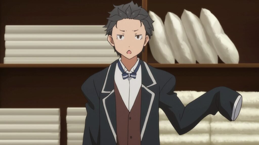 Natsuki Subaru de uniforme de mordomo na mansão Roswaal (Re:Zero)