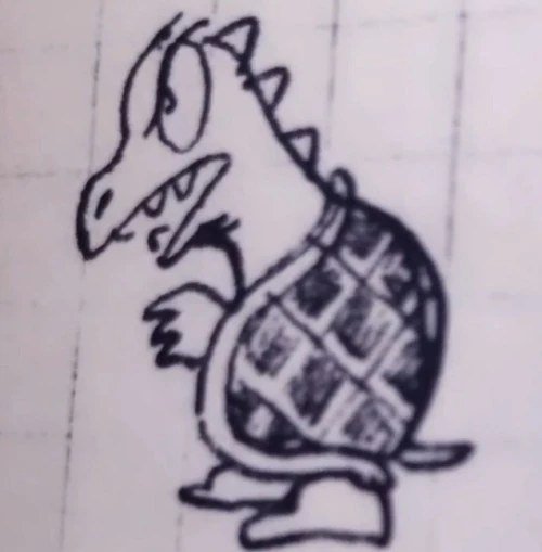 Esboço antigo de Bowser para Super Mario Bros., ainda com cara de boi e casco