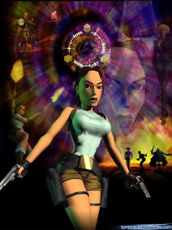 Arte promocional de Lara Croft no primeiro Tomb Raider (1996)
