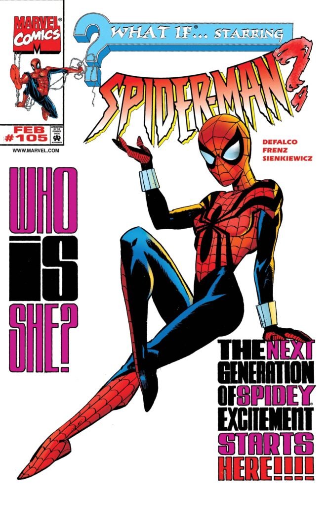 Capa de What If? #105 (segunda série), a estreia da Garota-Aranha, May Parker