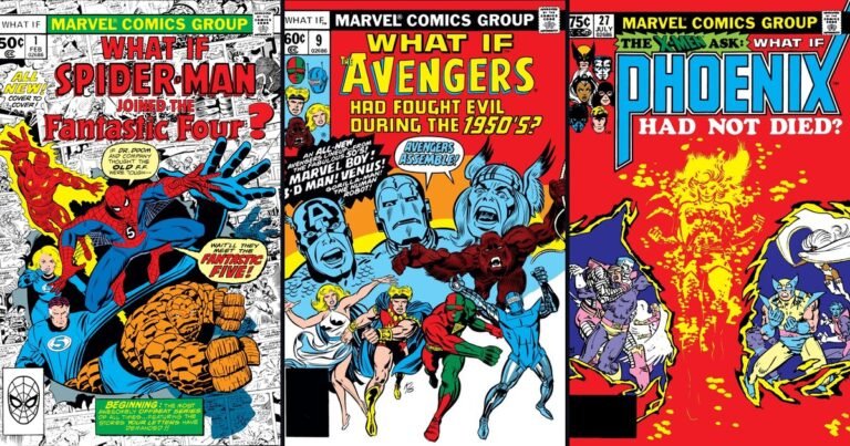 Capas de What If? nº 1, nº 9 e nº 27 (Fênix), da Marvel, lado a lado