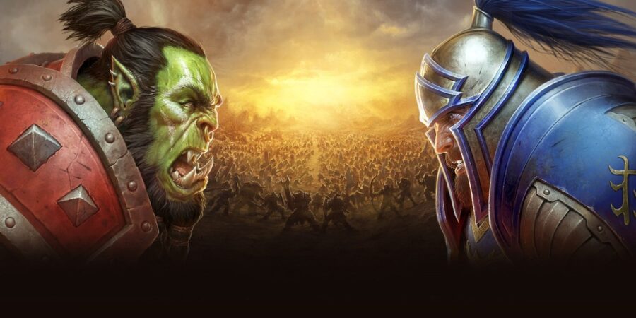 Um orc da Horda e um soldado da Aliança frente a frente, na arte-chave oficial de Battle for Azeroth